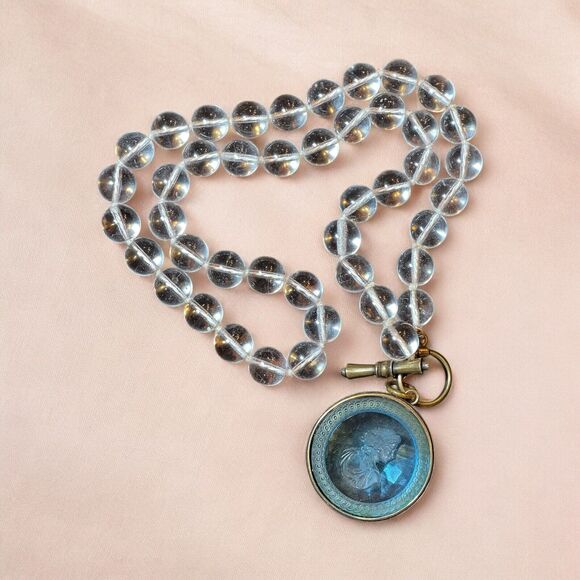 Retired Extasia Glass Intaglio Cameo Pendant Pools of Light Glass Bead Necklace - Picture 7 of 16